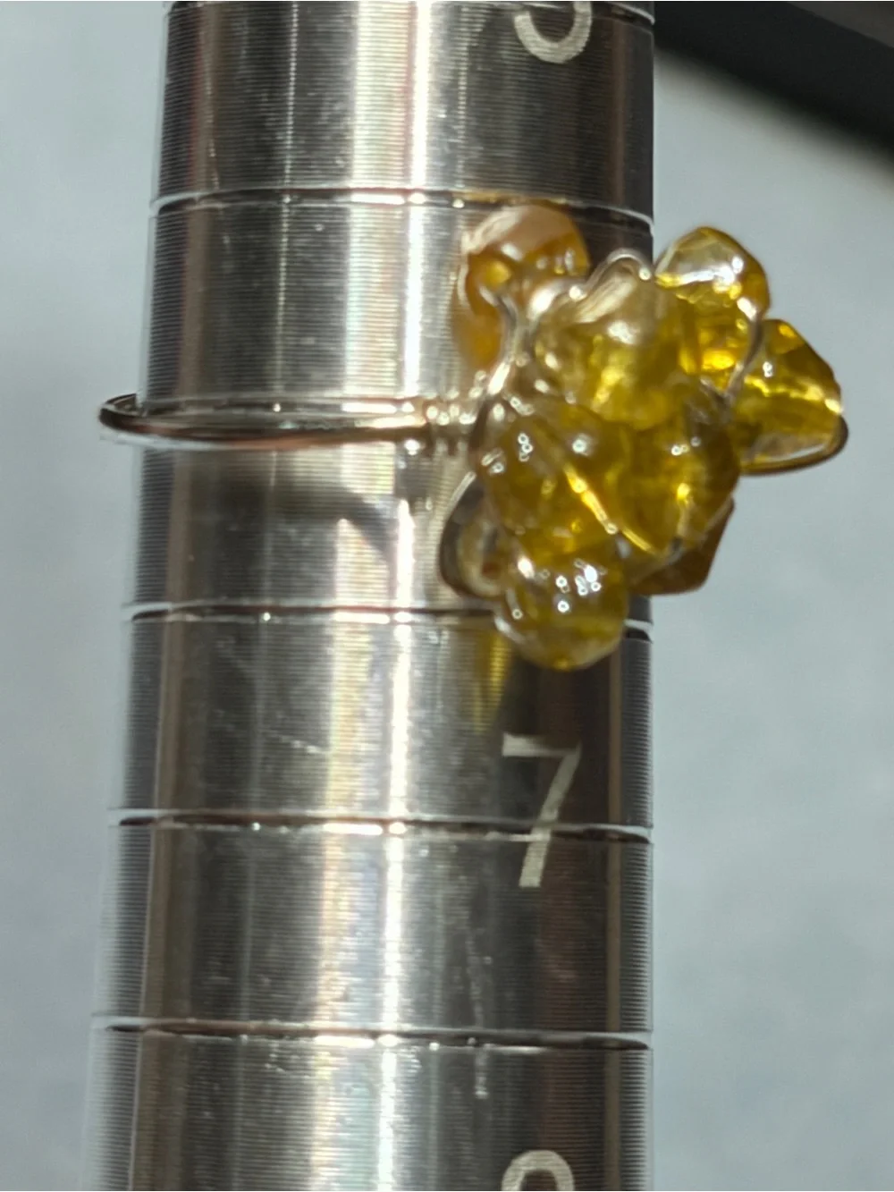 Yellow Glass Cluster Ring on Silver Band - Women Jewelry